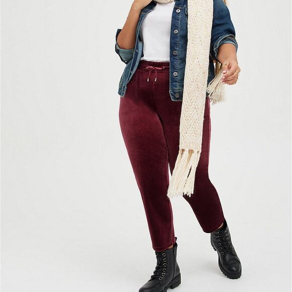 Torrid Tapered Pull On Pant - Stretch Velvet Wine 2X - Picture 1 of 5